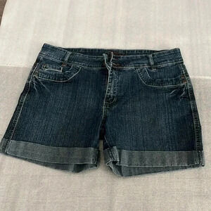 [12]Vintage Revolt Dark Wash Jeans Shorts  with folded Hem
